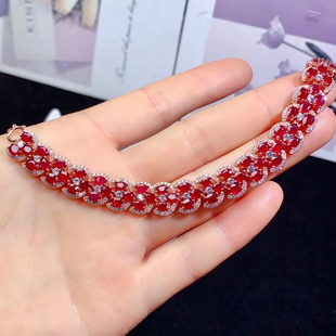 4MM满圈镶嵌 超大气s925银 鸽血红3 奢华天然红宝石手链玻璃体