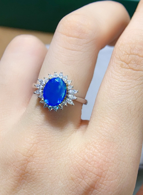 炫彩蓝欧泊戒指绝美显白主石7*9mm S925银精工镶嵌天然欧泊可鉴定