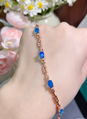 全新 天然蓝欧泊 925银 简约款 多颗蛋面 手链 手饰 配证书