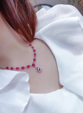 天然卢比来项链女18k金镶嵌钻石锁骨链时尚百搭高级感颈饰