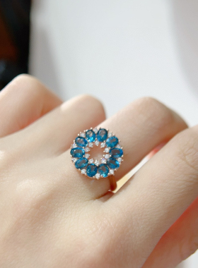 纯天然伦敦蓝蓝托帕石戒指！颜色超深的伦敦蓝，全净体母亲节礼物