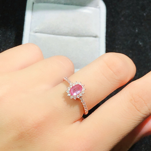 特惠天然粉蓝宝戒指 6mm特惠精工925银镀金开口 帕帕拉恰主石4