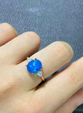 天然澳洲欧泊戒指开口S925银精工镶嵌主石尺寸8*10mm