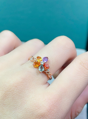 纯天然彩蓝宝戒指粉嫩通透5A宝石925银精工镶嵌厚重用银