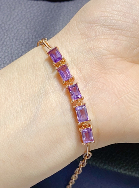 天然紫水晶手链女男宝乌拉圭银镶手链紫晶情侣水晶紫黄晶