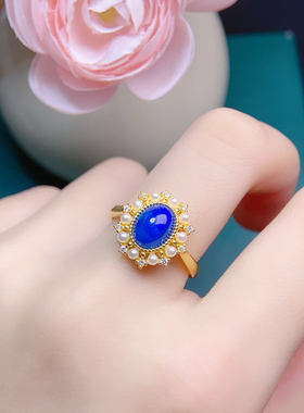 炫彩蓝欧泊戒指，绝美显白，主石6*8mm，S925银精工镶嵌