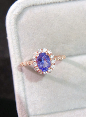 S925纯银天然坦桑石戒指女坦桑石指环活口女戒宝石饰品首饰戒指