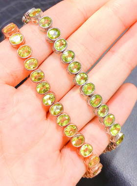 精致小轻奢天然橄榄石手链玻璃体 满圈手链s925银镀金