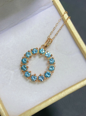 S925银镀金镶嵌天然磷灰石吊坠项链锁骨链时尚百搭送女友礼物