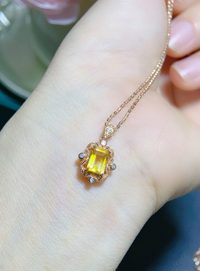 s925银镀金镶嵌天然黄水晶吊坠锁骨链项链女款时尚简约百搭