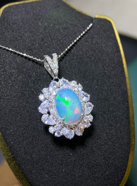 纯天然超美欧泊吊坠手工精心选料晶体好925银精工镶嵌主石9*13mm