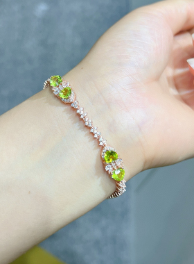 特惠 天然橄榄石手链925银精工镶奶奶绿色透辉石手链 石6mm