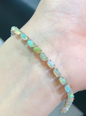 纯天然欧泊手链 晶体干净满满的火彩主石3*5mm满圈镶嵌奢华超美