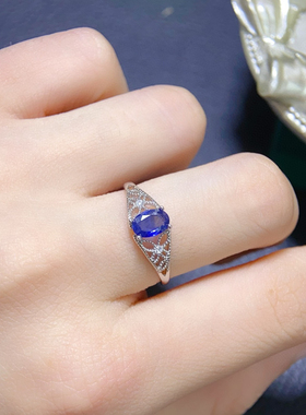 天然蓝宝石戒指 皇家蓝高净度满火彩5A级宝石s925银精工镶嵌