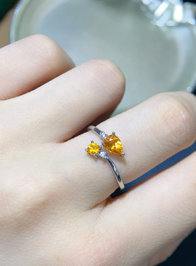 天然芬达戒指女活口925银镀白金戒托原石指环戒面珠宝礼物流行