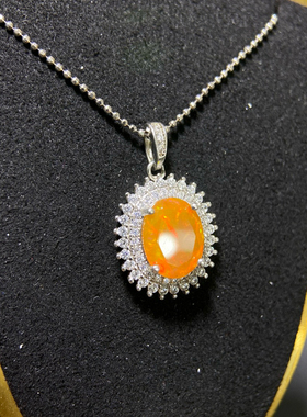 天然刻面芬达吊坠高净度火彩爆闪8*10mms925纯银精工镶嵌