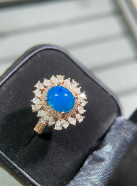 爆款推荐、天然蓝欧泊戒指925银镶！主石8*10mm！