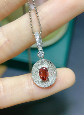 银镀18K金镶嵌天然石榴石吊坠轻奢贵气高级感红色宝石吊坠送礼物