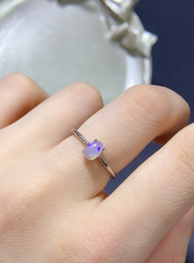 925银天然欧泊戒指 4*6MM白金色玫瑰金色可选 简约四爪戒指