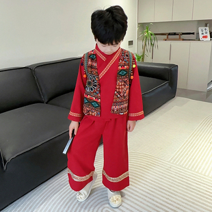 儿童贵彝风传统壮族服饰哈尼瑶族表演服 男女童套装 春秋少数民族季