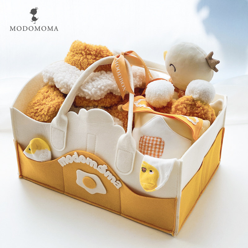 modomoma新生婴儿用品礼盒纯棉连体爬服卡通荷包蛋仿羊羔绒冬礼包