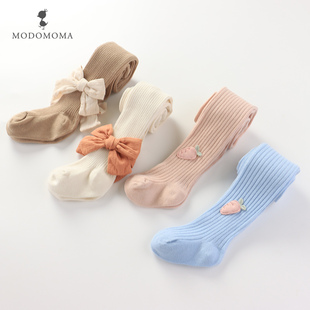 袜 公主蝴蝶结打底连裤 modomoma新生儿用品婴儿袜子秋装 女宝宝韩版
