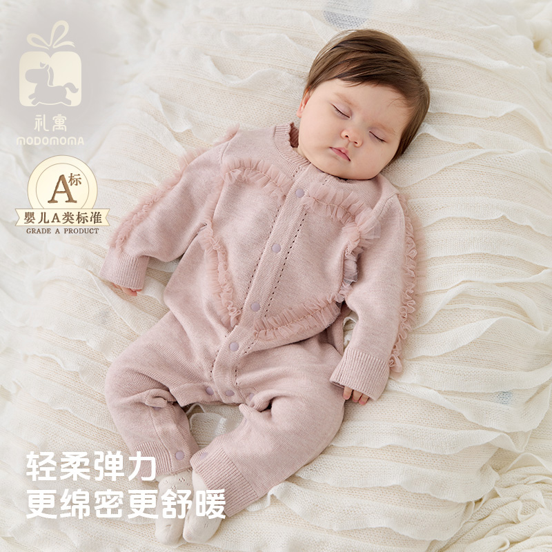 modomoma公主女宝针织连体爬服