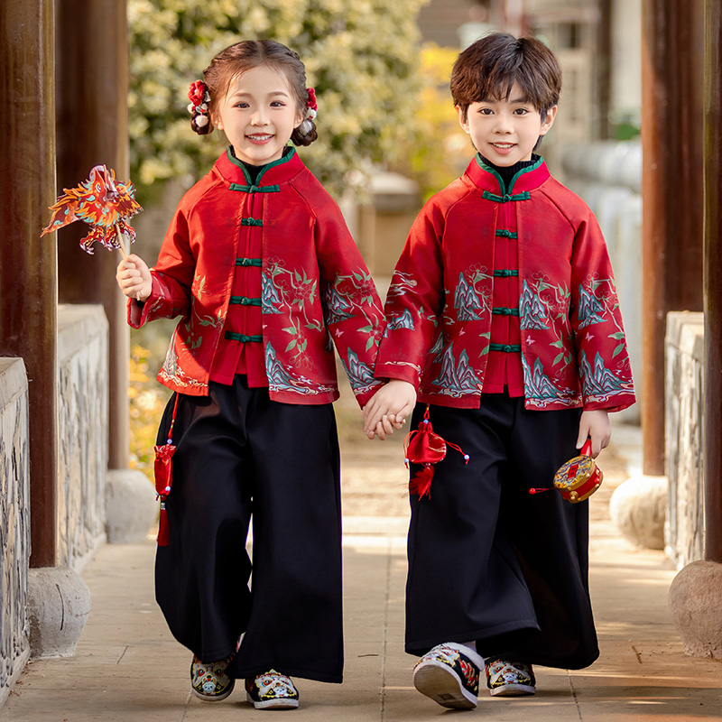 儿童汉服新中式冬装元旦演出服