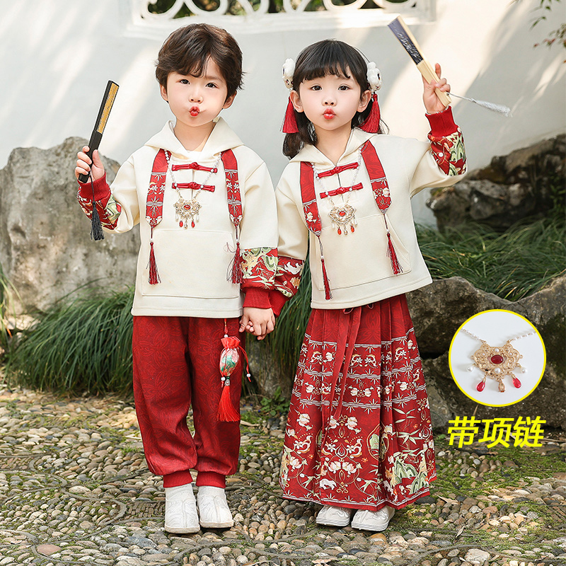 女孩马面裙套装春秋女孩中式汉服古装新年服宝宝唐装小学生演出服