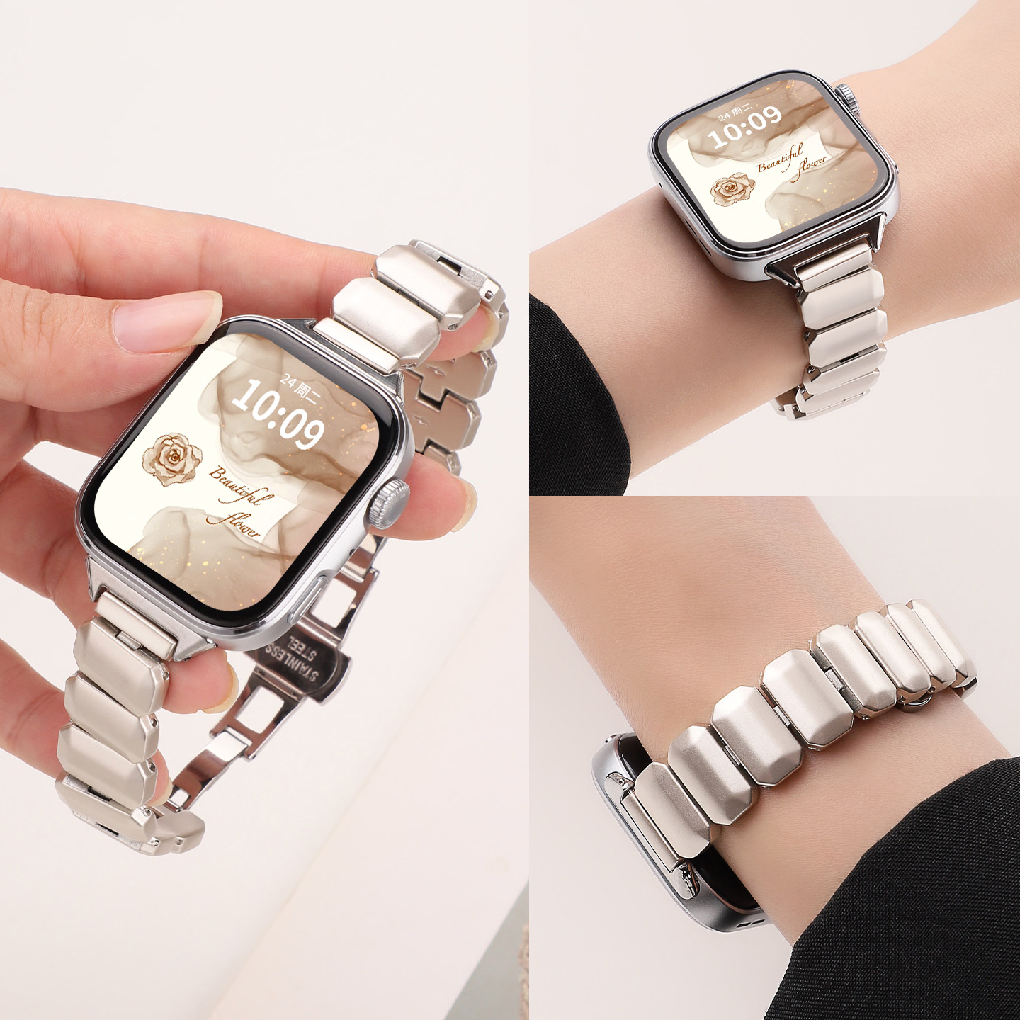 适用于华为fit4pro手表FIT4表带新款爱心皓石金属链智能运动watchfit3方糖精钢腕带男女生创意个性高级感配件