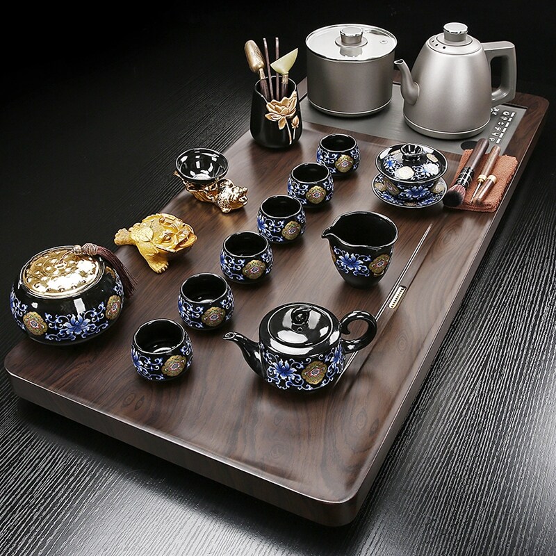 纯钛全自动双上水一体加厚实木茶盘茶具整套高档轻奢家用大茶盘台