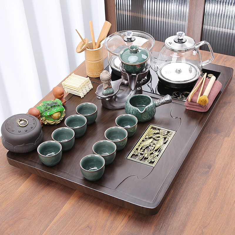 全自动紫砂茶具套组家用客厅功夫新款茶盘底部上水烧水壶一体茶台