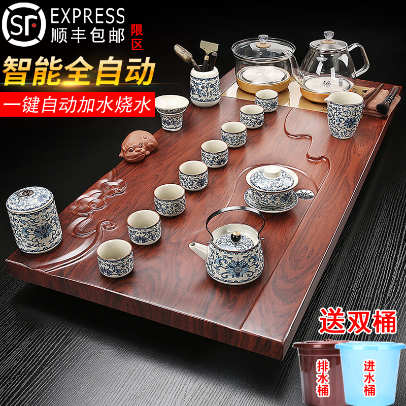1米大号实木茶盘全自动茶具套组家用整套一体烧水壶手柄上水茶台