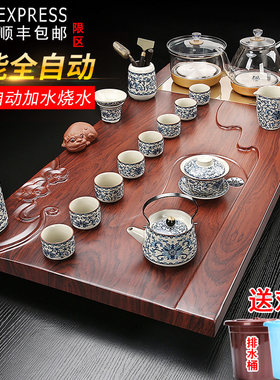 1米大号实木茶盘全自动茶具套组家用整套一体烧水壶手柄上水茶台