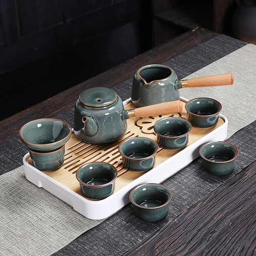 哥窑茶具套组家用轻奢茶壶整套办公室陶瓷茶杯功夫干泡茶盘礼盒装