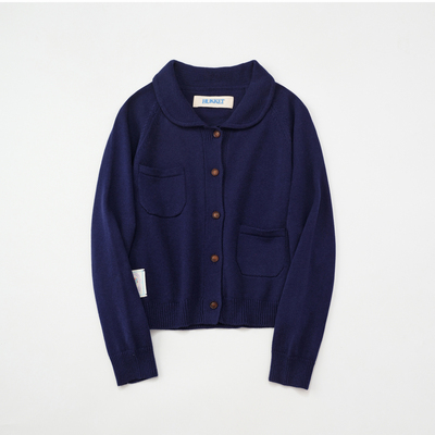 hukket棉羊绒混纺翻领针织开衫翻领毛衣外套