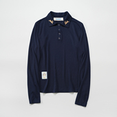 hukket羊毛天丝莱卡混纺polo领刺绣长袖 T恤打底