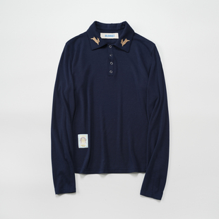 hukket羊毛天丝莱卡混纺polo领刺绣长袖T恤打底