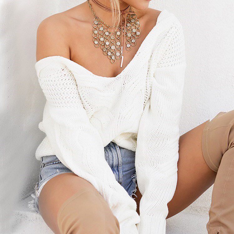 Loose Turtleneck Sweater Deep V-neck Twist Sweater 麻花毛衣|ruв категории Женская одежда, свитер - от Buy2taobao.com для оказания профессиональной услуги покупки агента Taobao