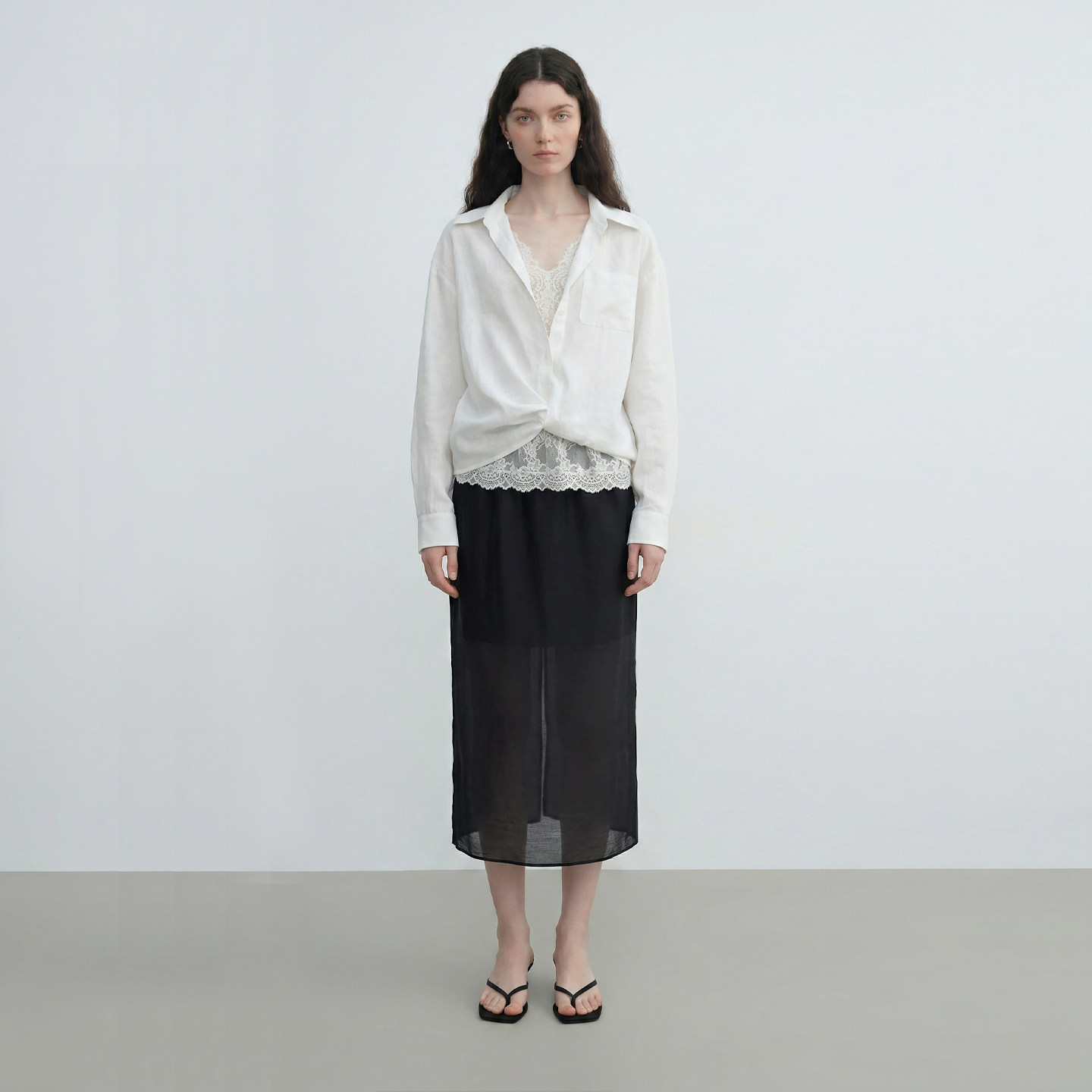 MZUC春夏新款白色蕾丝翻领长袖衬衫女天丝亚麻法式上衣防晒透气