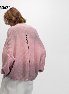 「CARGOAZ」张桂源张函瑞同款手工喷绘印花破坏扯烂圆领短款毛衣