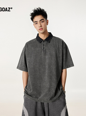 「CARGOAZ」2025SS 美式复古做旧POLO衫男宽松撞色翻领短袖T恤