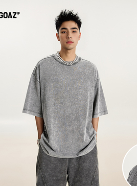 「CARGOAZ」2025SS 美式复古重磅蜡染水洗三条杠宽松圆领短袖T恤