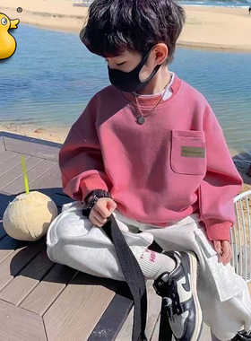 童装男童加绒加厚卫衣春秋冬款2026新款儿童长袖假两件衣服韩版
