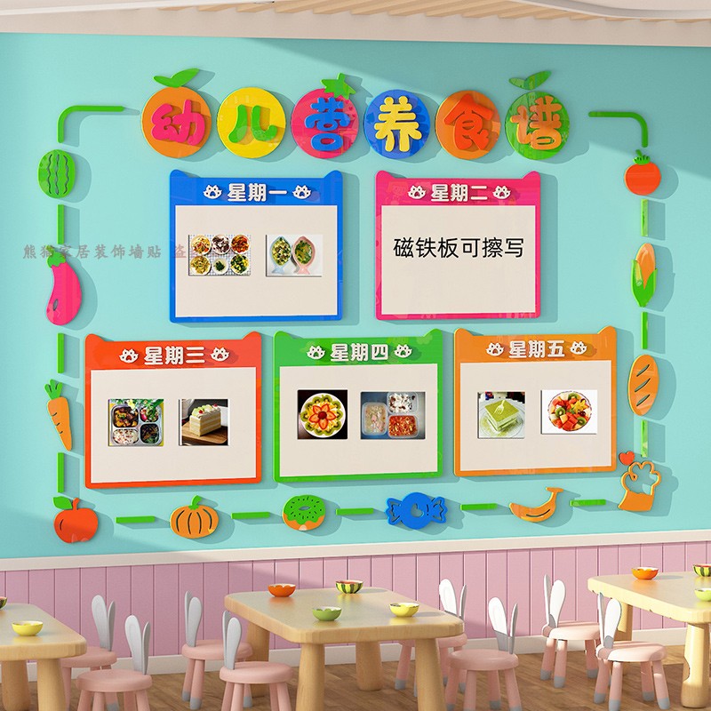 幼儿园食堂文化墙每周营养食谱展示板...