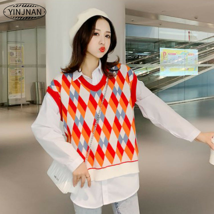 孕妇装上衣 2020秋冬新款韩版潮妈针织马甲背心+白衬衫孕妇两件套