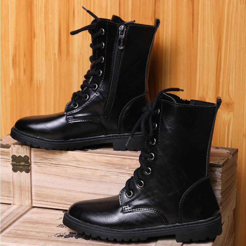 加绒中筒短靴中学生军训靴马丁机车靴男女靴情侣款英伦靴子真皮靴