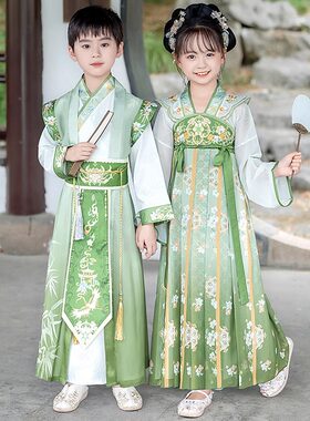 汉服男童新款儿童中国风唐装男孩古风套装女童公主连衣裙夏季