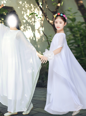 文艺复古白色禅舞服宽松连衣裙古筝演出服清新飘茶服仙女艺考套装