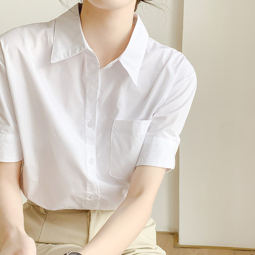 初影法式宽松通勤短袖白衬衫